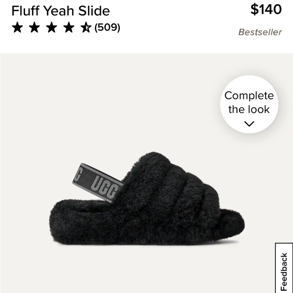 UGG Black Fluffy Slide with Branded Back Strap